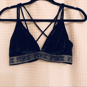PINK Victoria’s Secret black velvet crossstrap bra